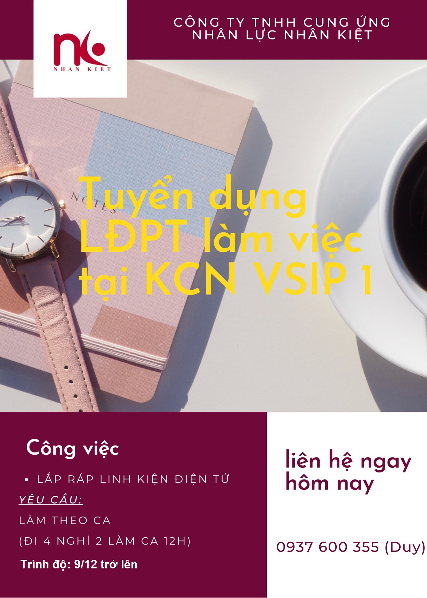 TUYỂN DỤNG CÔNG NHÂN SẢN XUẤT ĐIỆN TỬ TẠI KCN VSIP 1