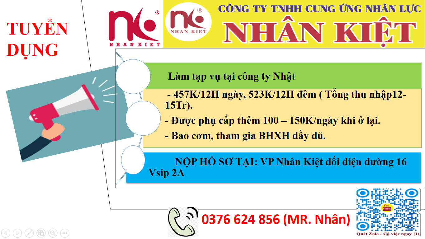 Công ty  Nhân kiệt tuyển gấp 20 tạp vụ
