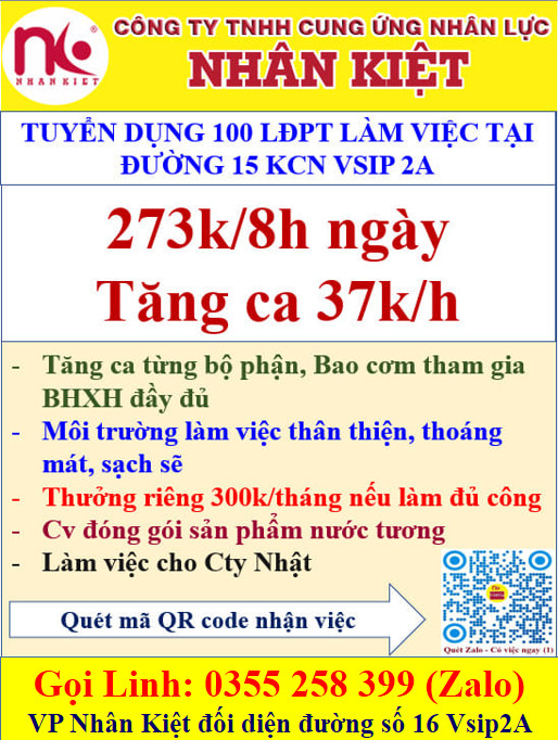NHÂN KIỆT TUYỂN 100 LĐPT LÀM DÁN TEM Ở ĐƯỜNG 15 VISIP2A