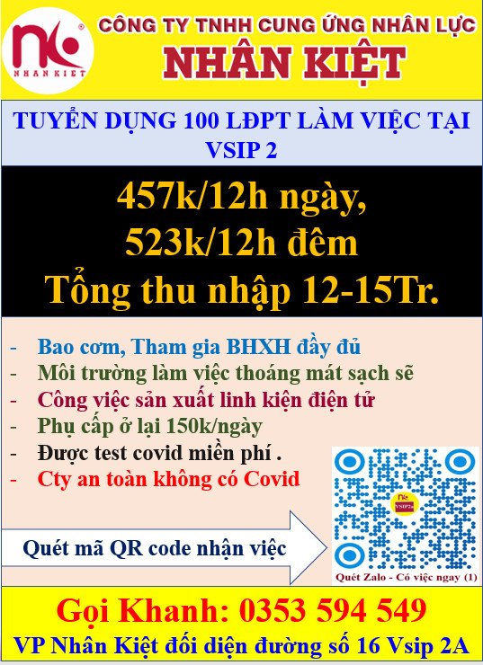 TUYỂN DỤNG LAO ĐỘNG PHỔ THÔNG LÀM ĐIỆN TỬ TẠI VSIP2