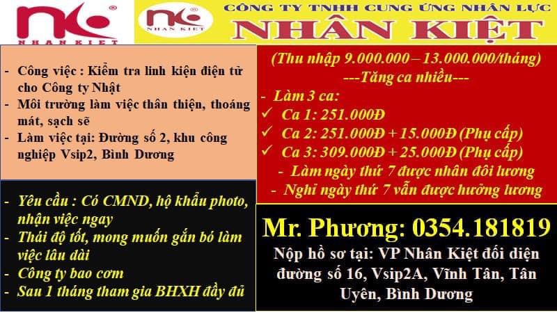 TUYỂN LĐPT LÀM VIỆC TẠI ĐƯỜNG SỐ 2 VSIP2