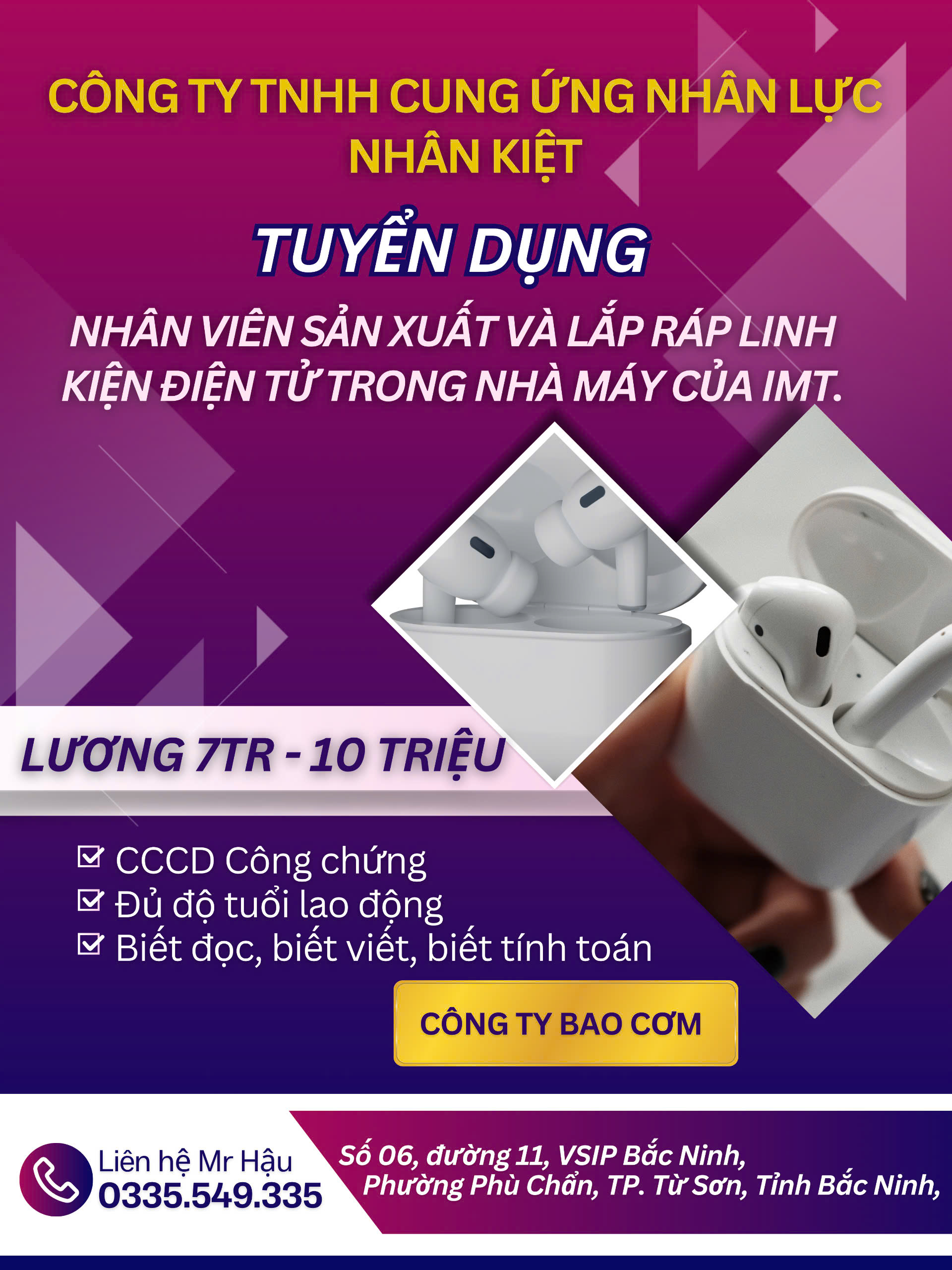 TRUNG TÂM TUYỂN DỤNG NHÂN KIỆT CẦN TUYỂN DỤNG 100 LĐPT PHỎNG VẤN ĐI LÀM NGAY