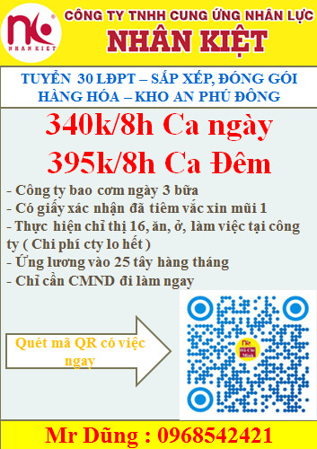 TUYỂN 30 LĐPT SẮP XẾP, ĐÓNG GÓI HÀNH HÓA TẠI KHO AN PHÚ ĐÔNG QUẬN 12