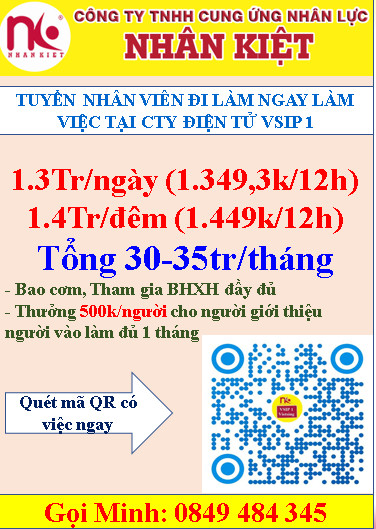 Nhân Kiệt tuyển dụng 500 LĐPT làm điện tử tại Vsip 1