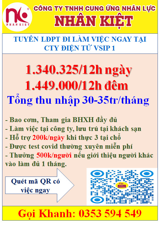 TUYỂN DỤNG GẤP 200 LĐPT LƯƠNG CAO LÀM VIỆC TẠI CÔNG TY ĐIỆN TỬ KCN VISIP 1.
