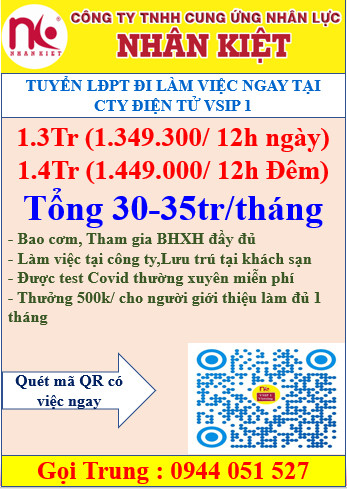 TUYẾN GẤP 500 LĐPT LÀM VIỆC TẠI CÔNG TY ĐIỆN TỬ Ở VSIP1