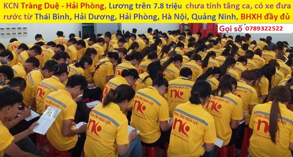 Tuyển LĐPT tại kcn Tràng Duệ lương trên 8 triệu chưa tính tăng ca ngày nghỉ , có cơm, có đóng bhxh đầy đủ.