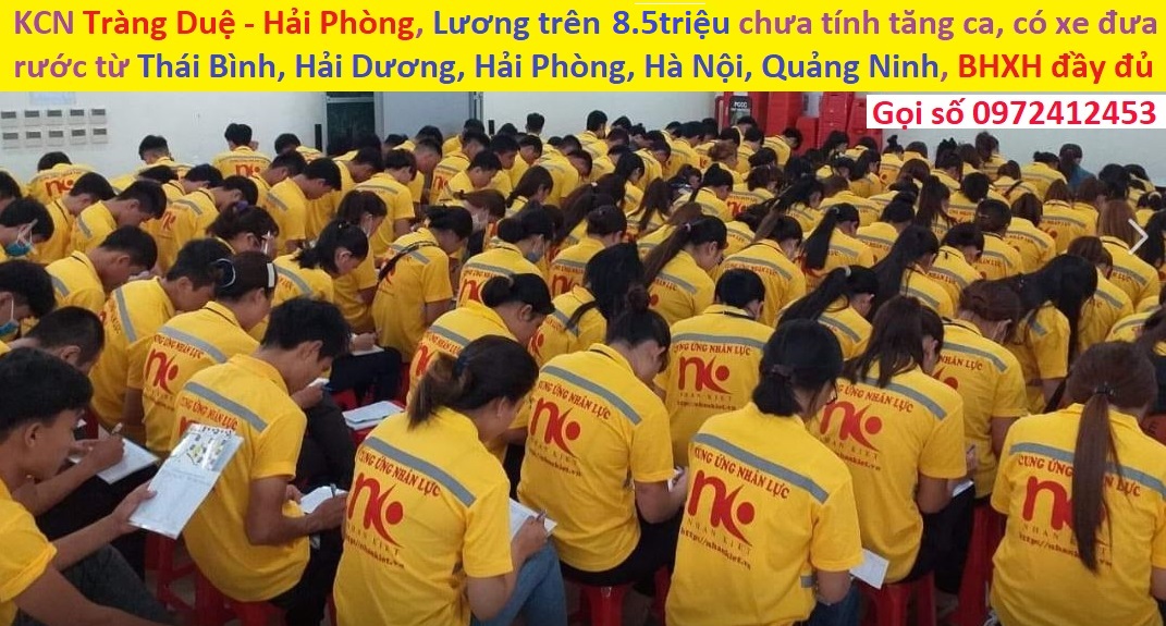 Tuyển LĐPT tại KCN Tràng Duệ, lương trên 7.8 triệu chưa tính tăng ca ngày nghỉ, có cơm, có đóng BHXH đầy đủ