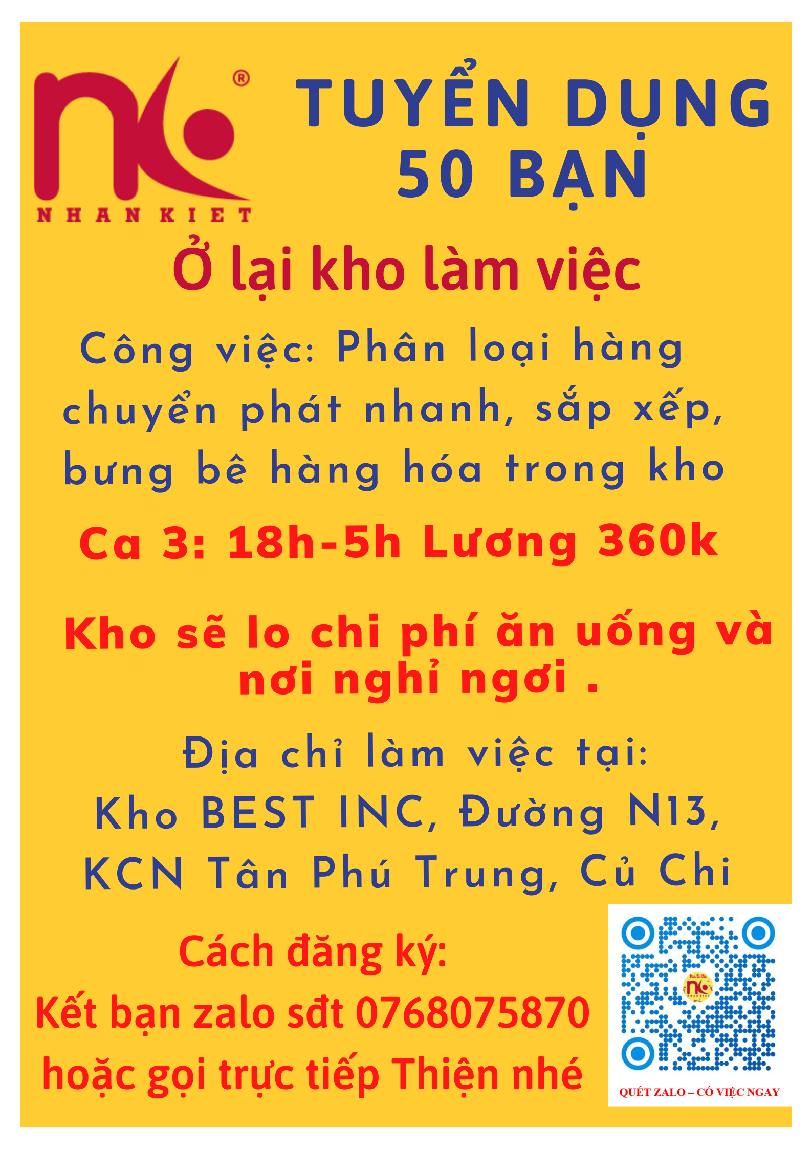 Tuyển dụng 50 bạn Ở lại - Làm việc tại Kho BEST Củ Chi