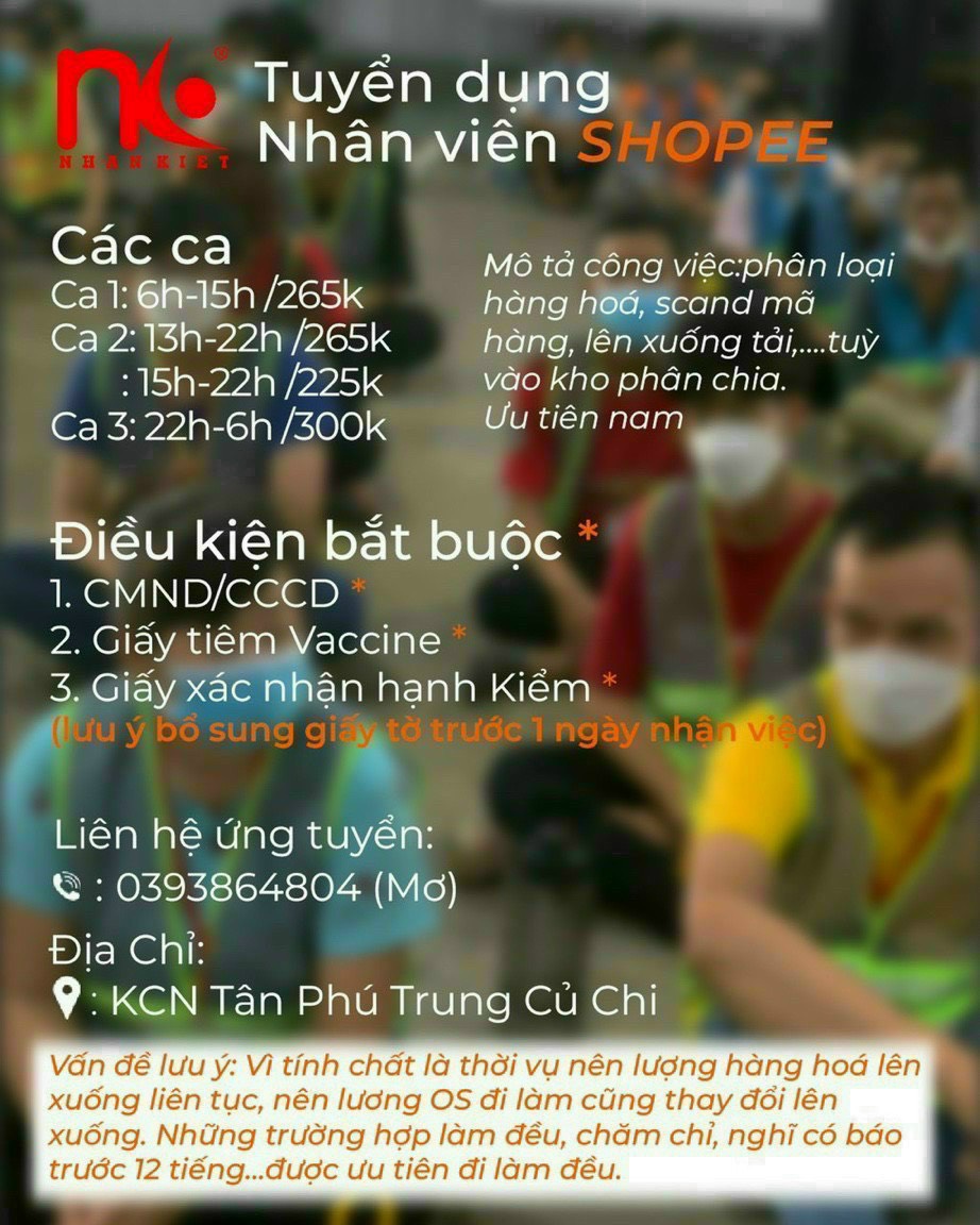 TUYỂN DỤNG NHÂN VIÊN THỜI VỤ LÂU DÀI KHO SHOPEE