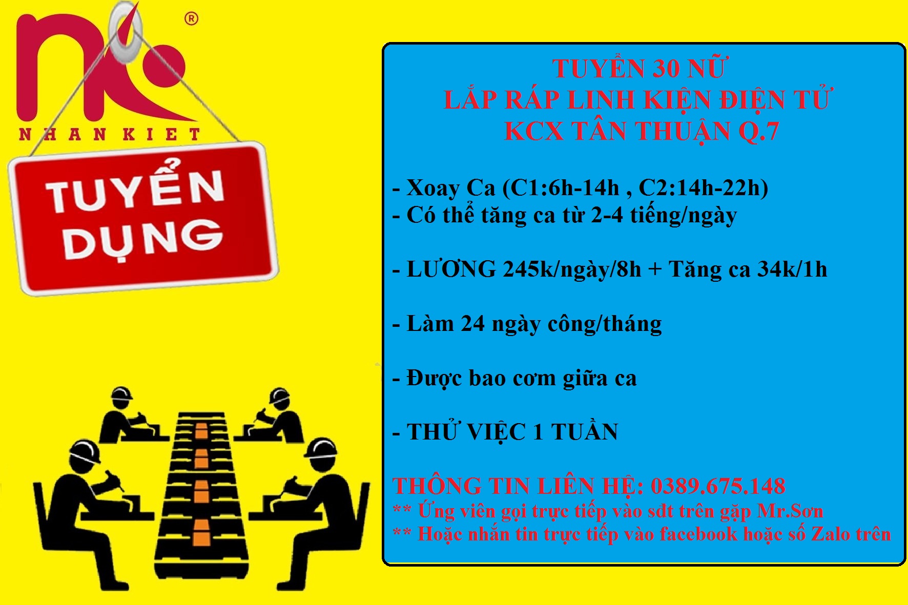 TUYỂN 50 NỮ - LẮP RÁP LINH KIỆN ĐIỆN TỬ TẠI KCX TÂN THUẬN Q7