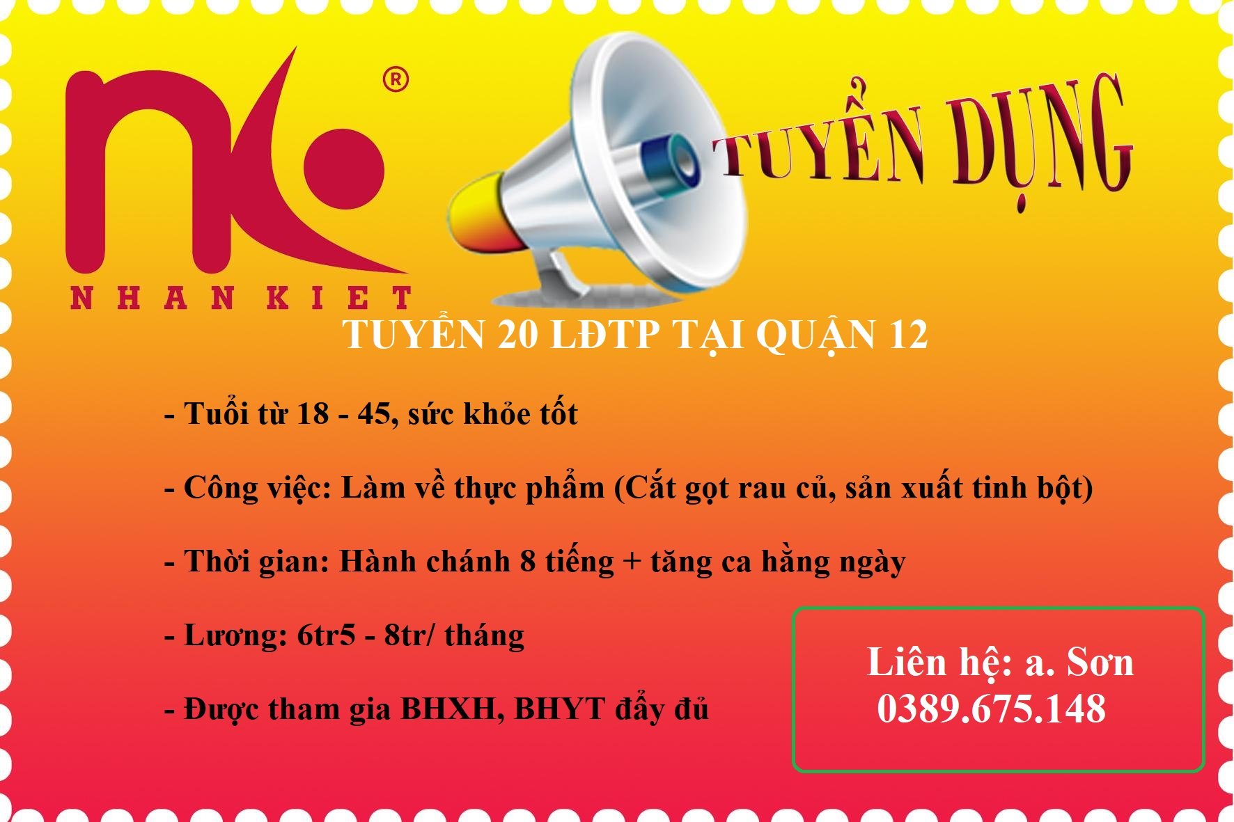 TUYỂN LAO ĐỘNG PHỔ THÔNG