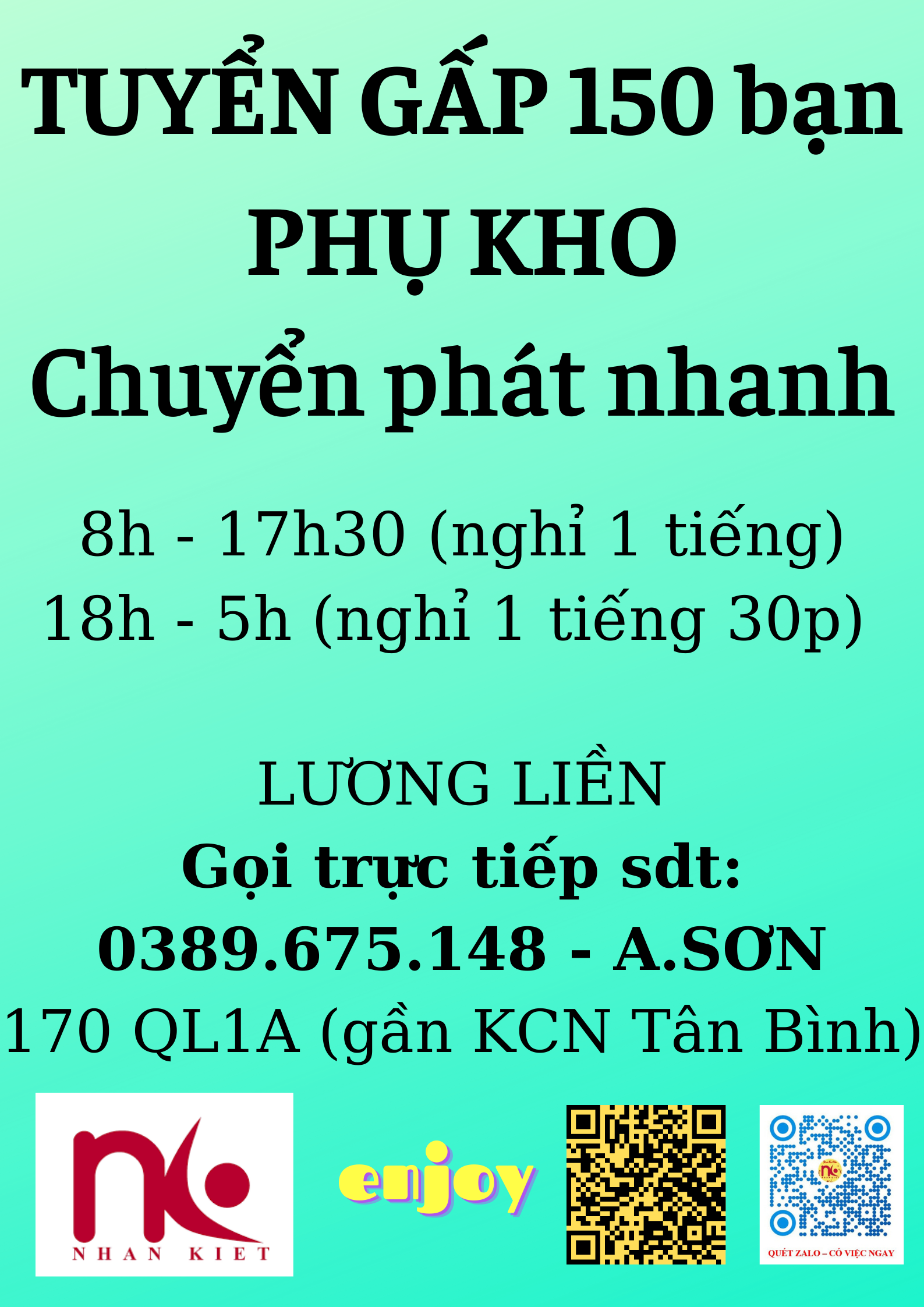 TUYỂN 150 LĐPT PHỤ KHO Ở KCN TÂN BÌNH